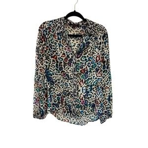 Marchesa Voyage silk colorful leopard button down blouse size 6